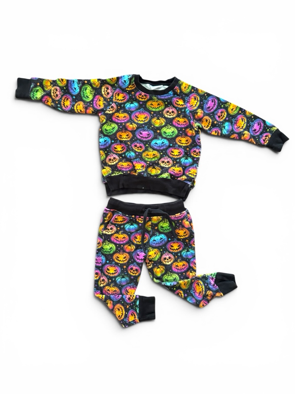 Bums & Roses 2T Glow Hard Halloween Bamboo Jogger sweatshirt set pumpkins